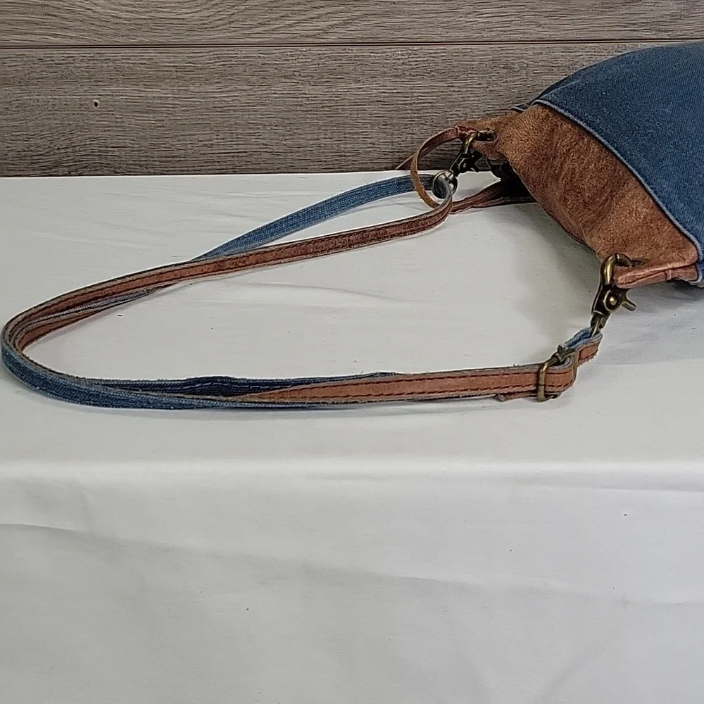 Lucky Brand Coated Canvas and Brown Leather Studded Shoulder Bag